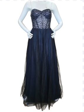 Strapless Navy & Black Sequin Evening Gown Sz 10